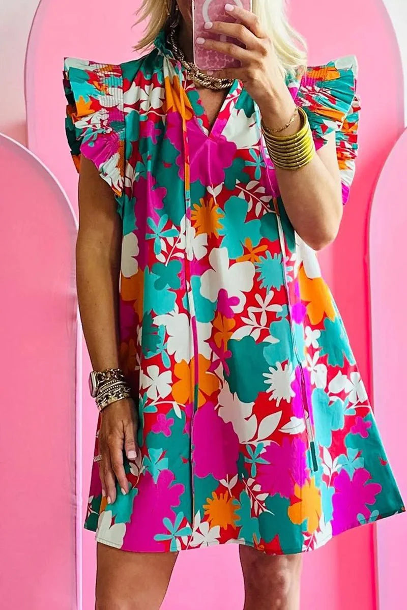 VIBRANT VIBES MULTI-COLOR FLUTTER SLEEVE DRESS