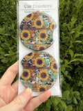 Turquoise Sunflower Car Coasters