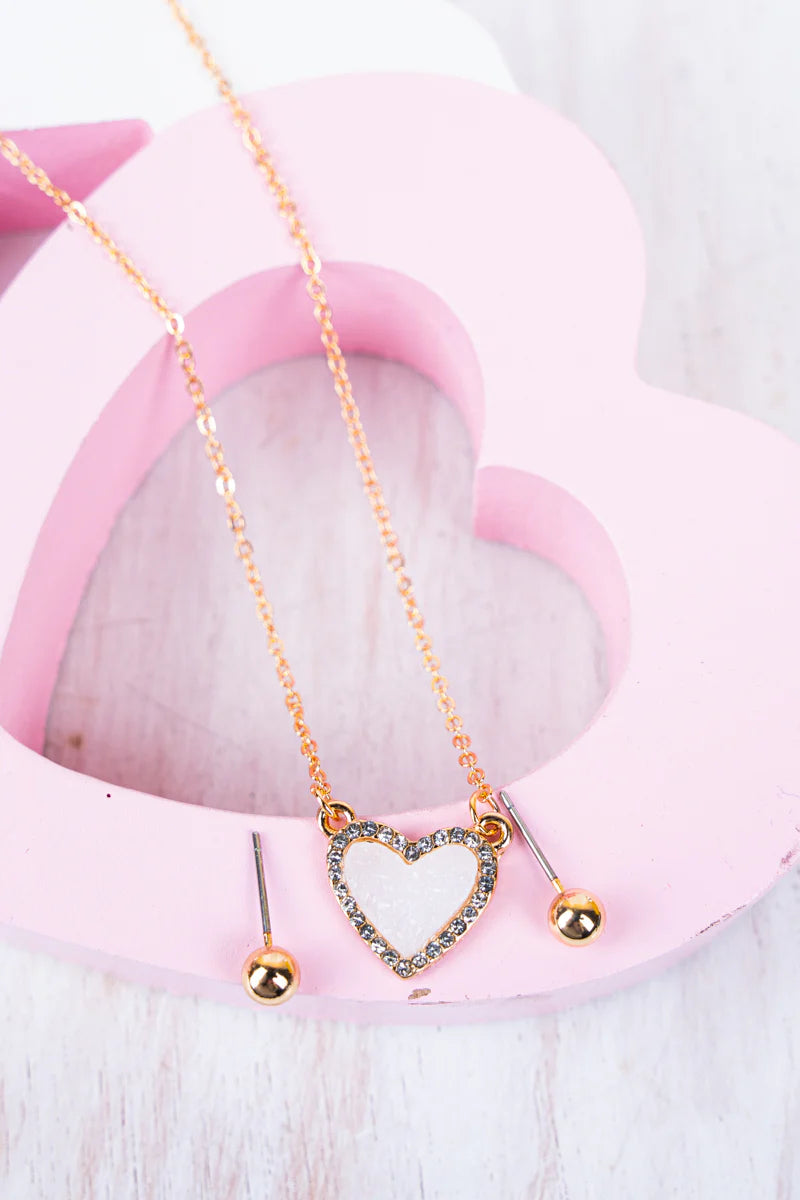 CLOSE TO HEART IRIDESCENT CRYSTAL AND GOLDTONE NECKLACE AND EARRINGS SET