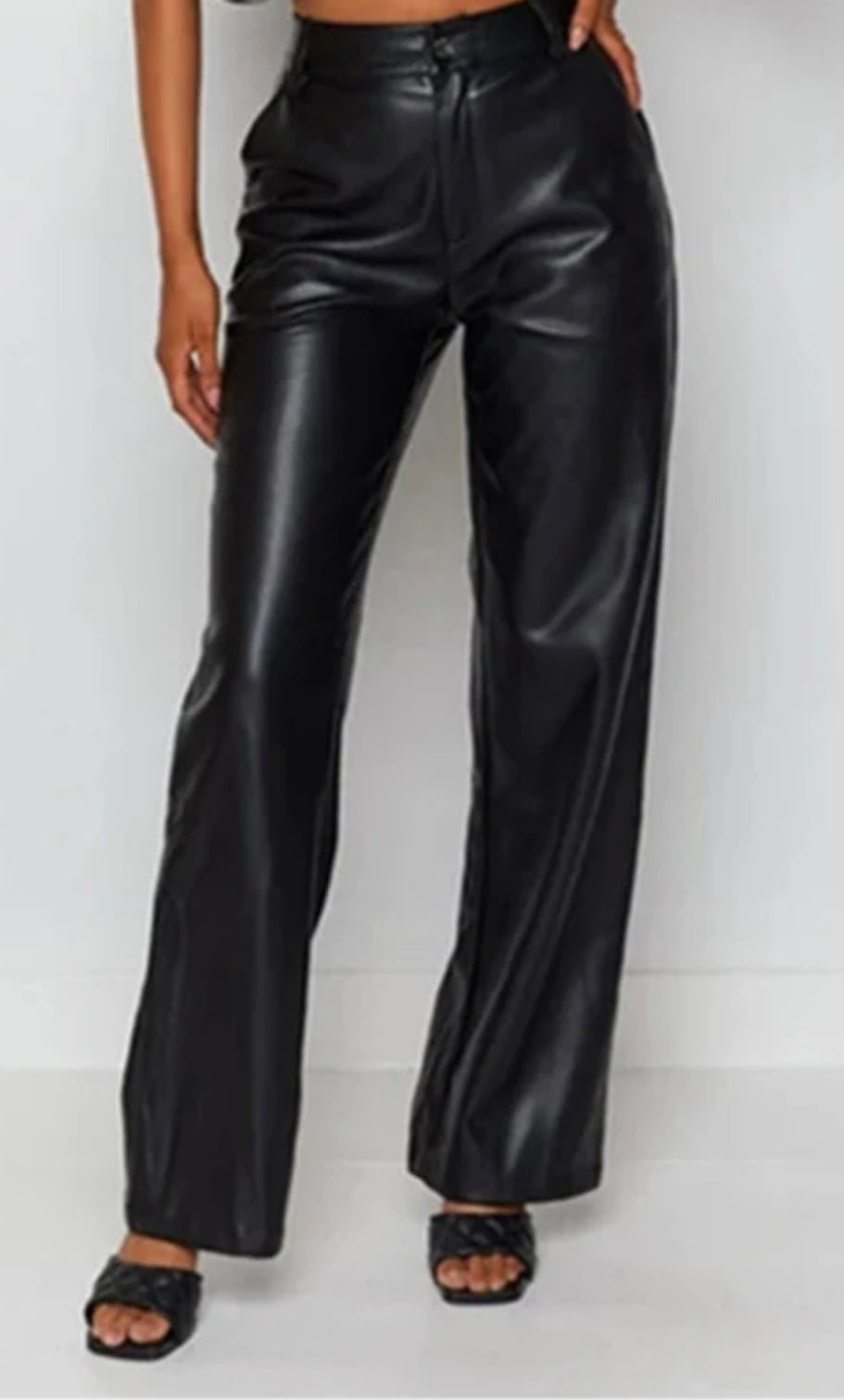 PU Leather Wide-leg Pants