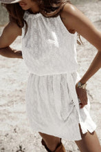Load image into Gallery viewer, White Lace Sleeveless Tied Waist Mini Dress
