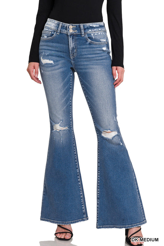 Distressed Flare Dark Wash Jeans