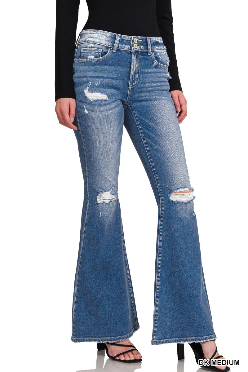 Distressed Flare Dark Wash Jeans