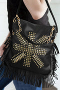 Black Rivet Fringe Shoulder Bag