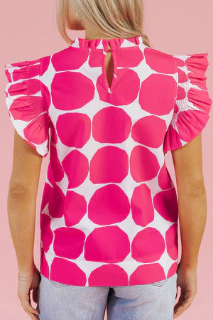 SUMMER FUN ROSE POLKA DOT FRILLY TOP **SHIPPING EXPECTED TO BEGIN ON DATE 3/5**