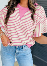 Load image into Gallery viewer, Striped Ruffle Short Sleeve Top
