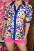 Blue Floral Print Top