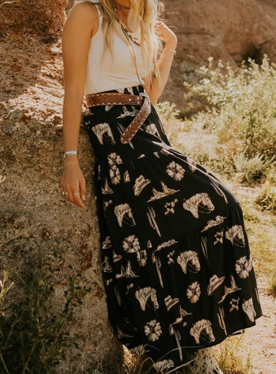 Western Ruffled Maxi Skirt