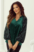 Load image into Gallery viewer, Evergreen Sequin Patchwork velvet top
