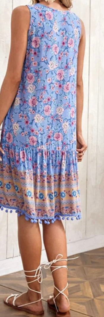 Tie Neck Sleeveless Floral Dress
