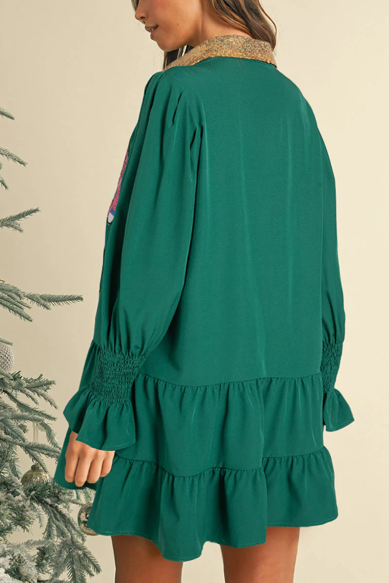 EVERGREEN SEQUIN NUTCRACKER SHORT DRESS **SHIPPING EXPECTED TO BEGIN ON DATE 10/15**