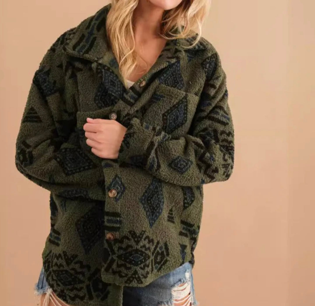 Aztec Print Sherpa Jacket