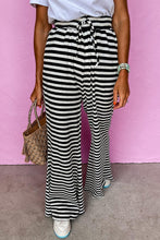 Load image into Gallery viewer, Black Stripe Lace-up Waist Flared pants
