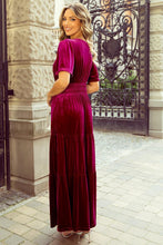 Load image into Gallery viewer, Red Dahlia Velvet Shirred Waist Tiered Maxi Dress
