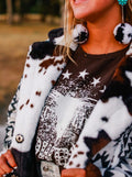 Aztec Cow Print Sherpa Jacket