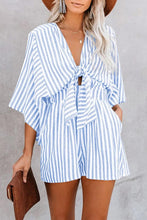 Load image into Gallery viewer, Bow Striped Kimono Sleeve Romper
