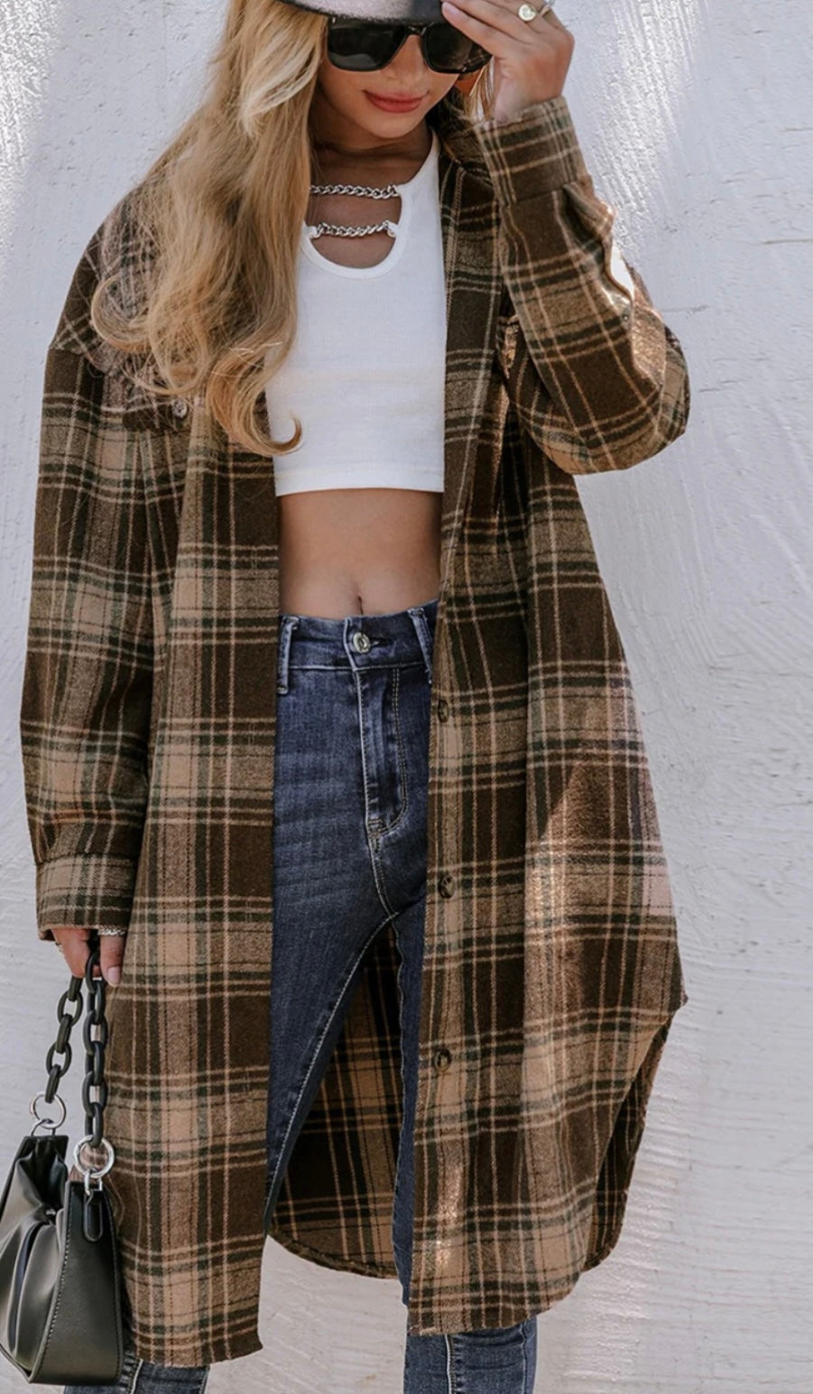 Plaid Button Up Long Sleeve Shacket