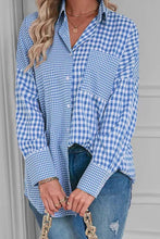 Load image into Gallery viewer, Sky Blue Stripe Plaid Patchwork shirt
