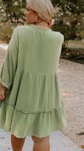 Load image into Gallery viewer, Plus Size Textured Ruffled Green Buttoned Vneck Dress
