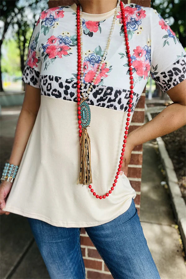 Floral Leopard Beige Top