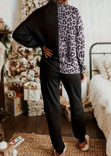 Load image into Gallery viewer, Leopard Round Neck Sweatshirt and Pants Lounge Set
