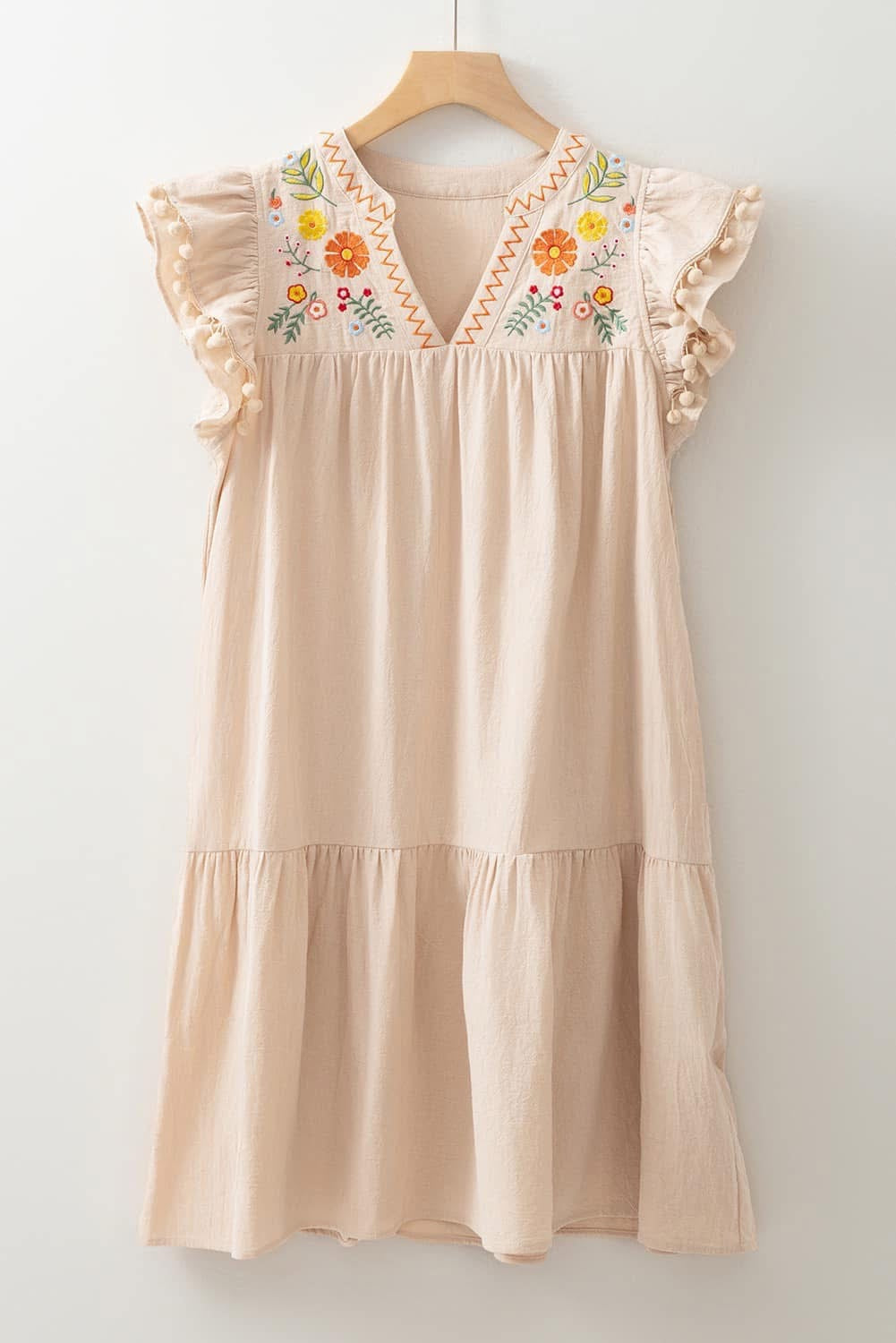 Linen Embroidery Ruffle Sleeves Dress