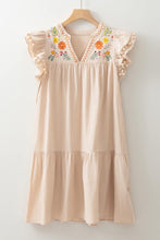 Load image into Gallery viewer, Linen Embroidery Ruffle Sleeves Dress
