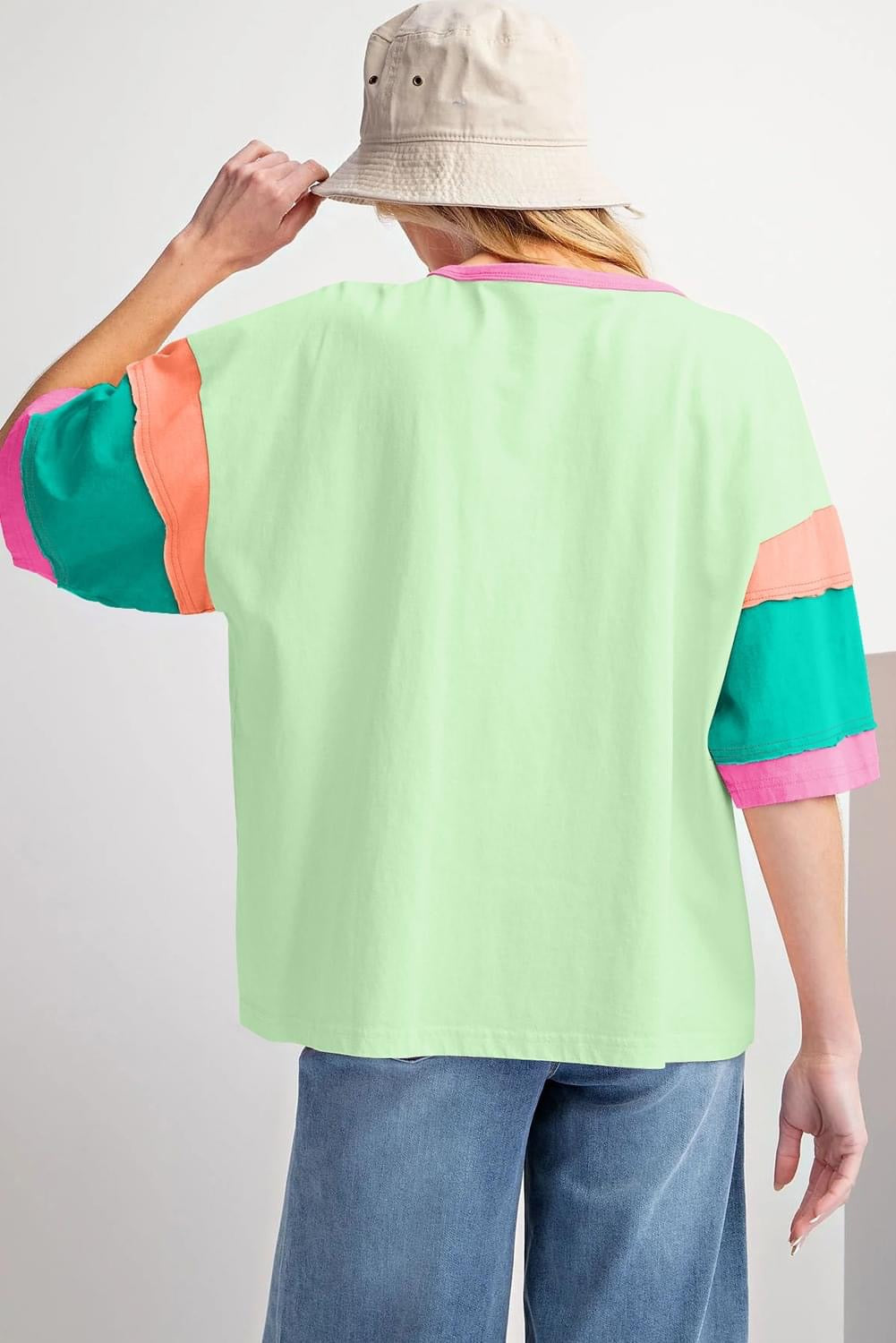 Color Block Stitching Sleeve Oversize Top- Ships 5/26