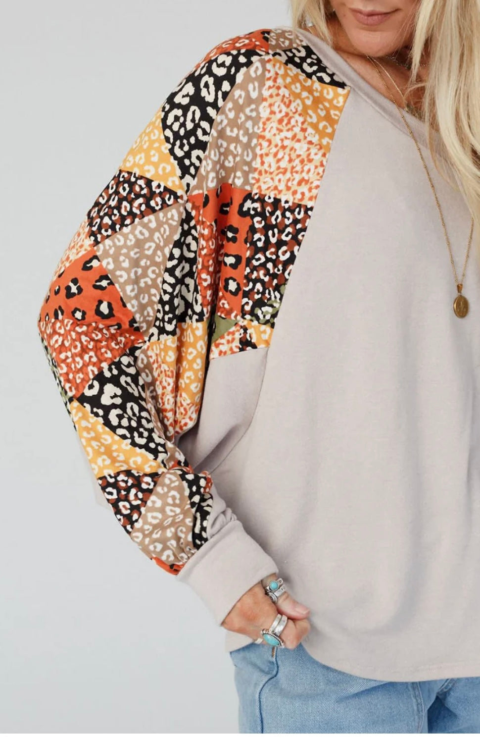 Patchwork V Neck Loose Top