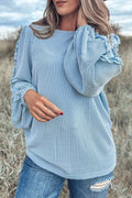 Ribbed Frilly Puff Sleeve Top