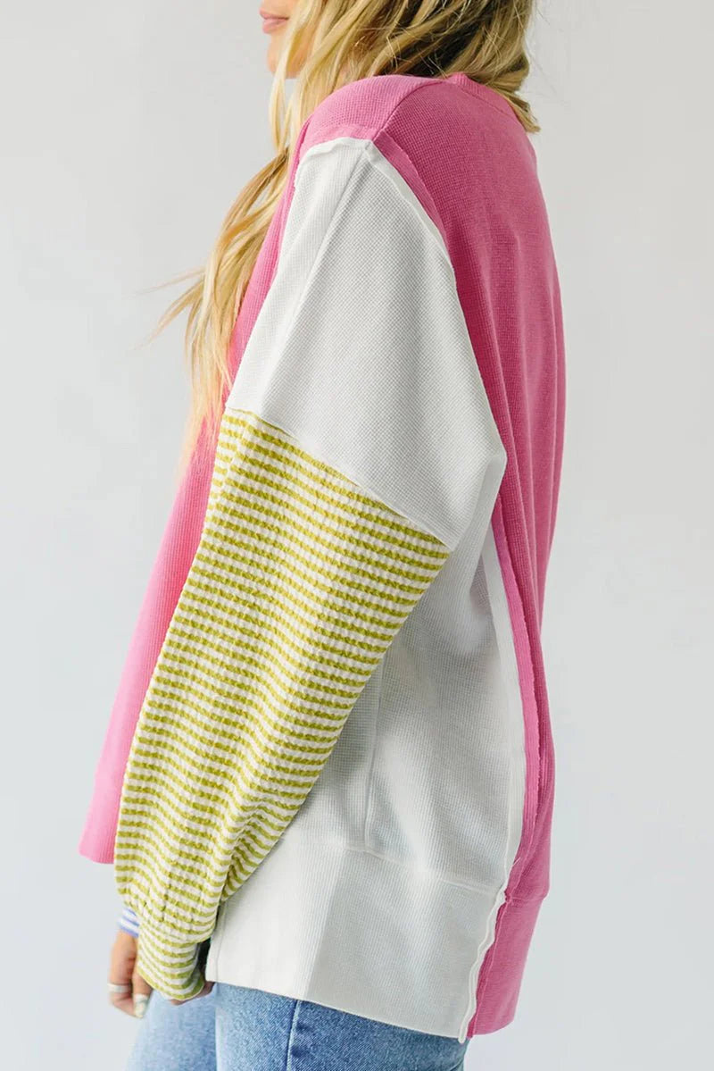 LEILANI PINK WAFFLE KNIT TOP**SHIPPING EXPECTED TO BEGIN ON DATE 10/27**