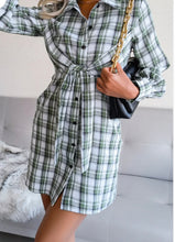 Load image into Gallery viewer, Tied Plaid Long Sleeve Mini Shirt Dress
