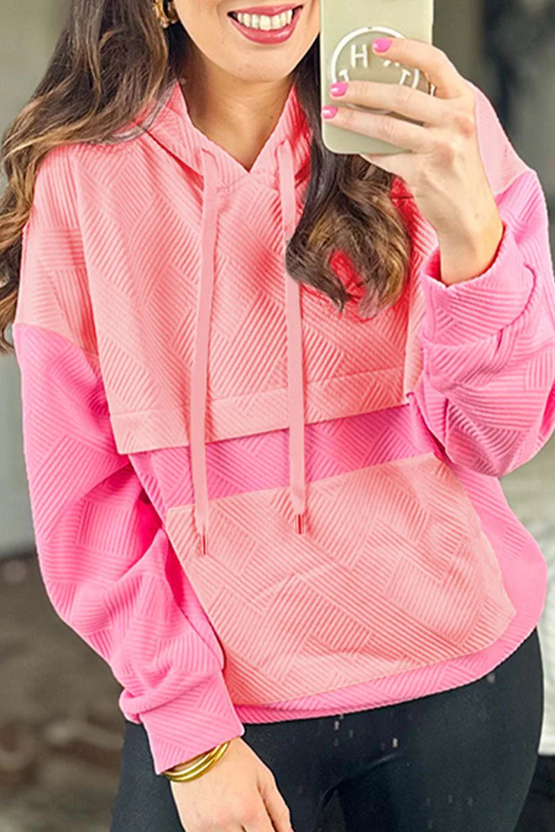 FEEL THE CHILL PINK TWO-TONE TEXTURED HOODIE **SHIPPING EXPECTED TO BEGIN ON DATE 8/30**