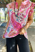 Paisley Multi Color Short Sleeve Vneck Top
