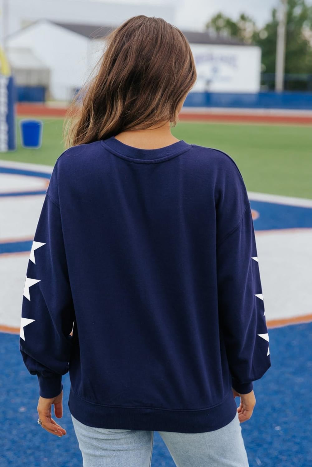 GAME DAY Printed Star Crewneck Pullover Sweatshirt