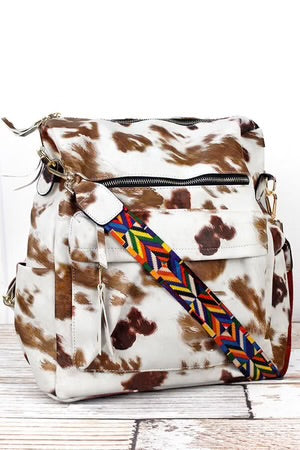 Cow Print Faux Leather Backpack Tote