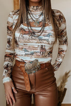 Load image into Gallery viewer, Western Wild Horse Print Hollow Out High Neck Top-(Ships 8/15)
