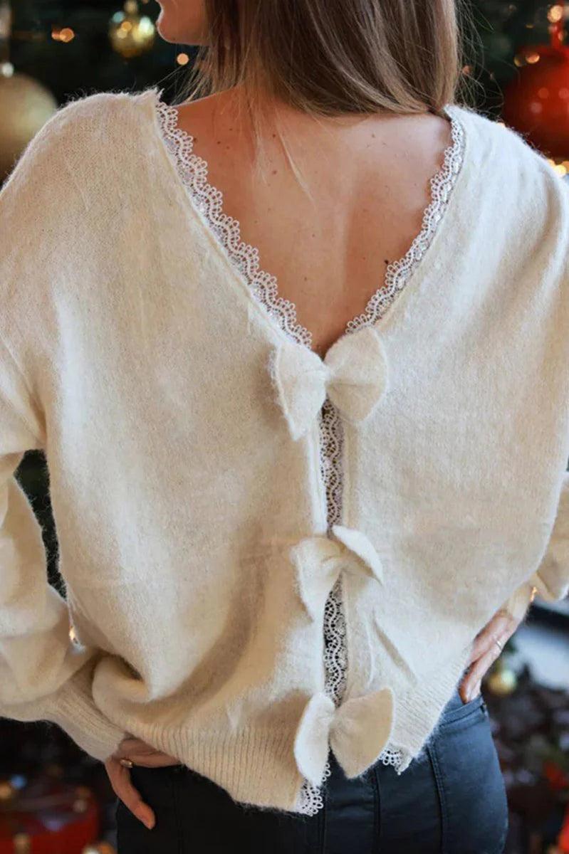 LACED WITH LOVE WHITE BOW BACK SWEATER **SHIPPING EXPECTED TO BEGIN ON DATE 10/3**