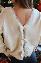 Load image into Gallery viewer, LACED WITH LOVE WHITE BOW BACK SWEATER **SHIPPING EXPECTED TO BEGIN ON DATE 10/3**
