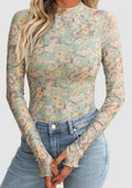 Floral Mock Neck Long Sleeve Top