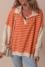 Load image into Gallery viewer, Comfortable With Myself Orange Stripe 
Collared Drop Shoulder Sweatshirt
