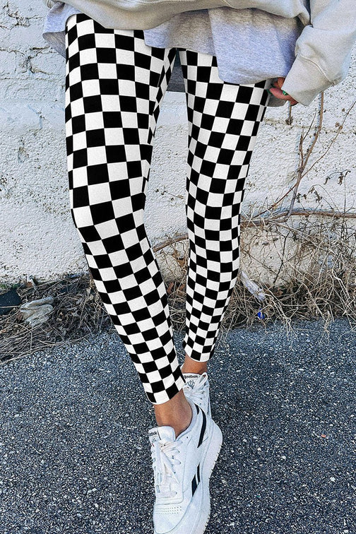 BLACK CHECKERED HIGH WAIST SKINNY LEGGINGS **SHIPPING EXPECTED TO BEGIN ON DATE 11/15**