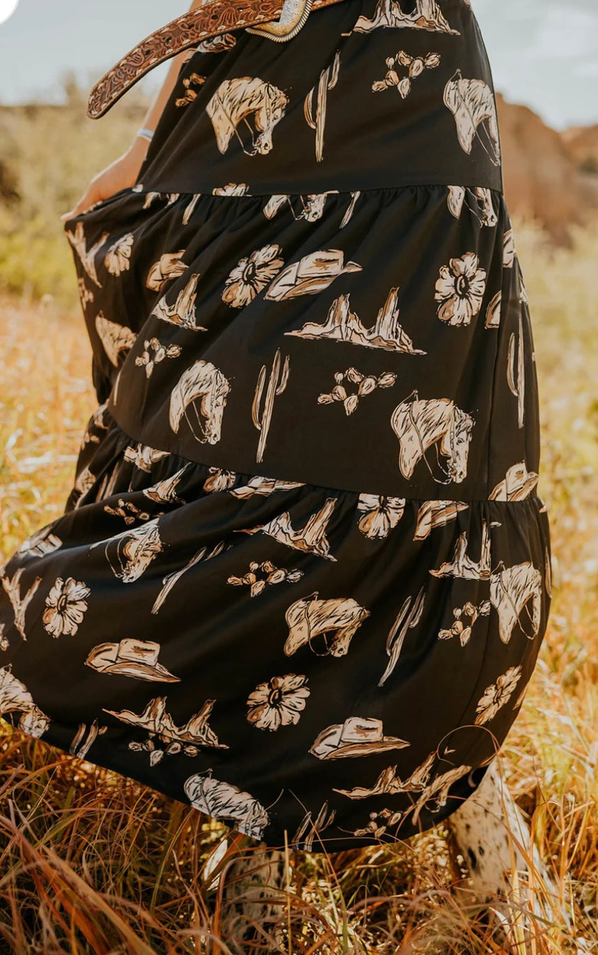 Western Ruffled Maxi Skirt