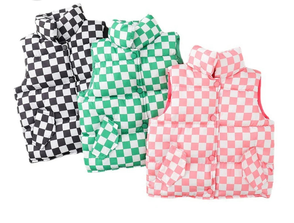 Kids Checkered Puff Vest