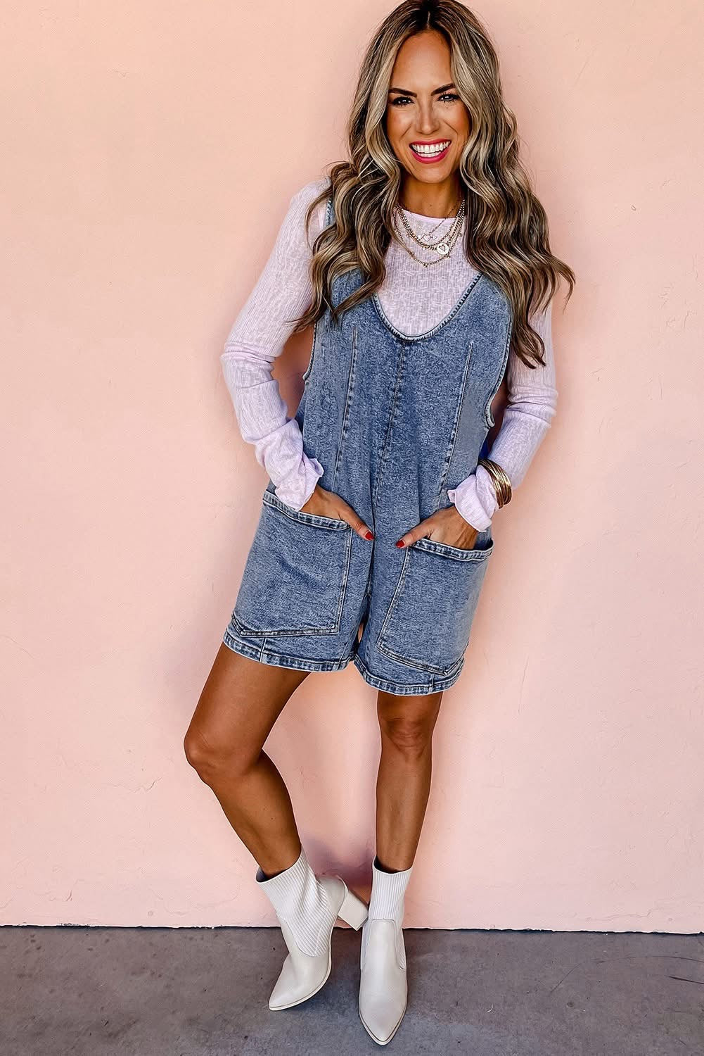 Patched Pocket Denim Romper