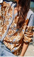 Load image into Gallery viewer, Leopard Striped Print Patchwork Shirt
