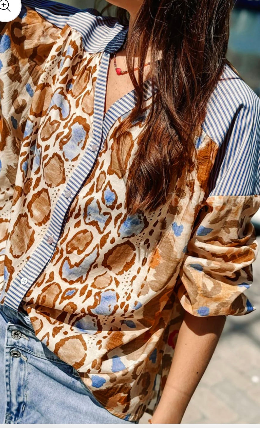 Leopard Striped Print Patchwork Shirt