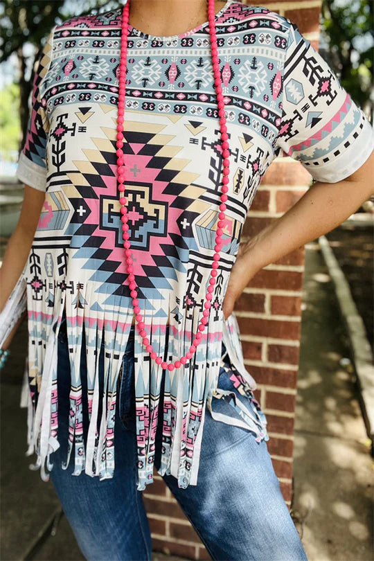 Aztec Long Tassle Womens Top