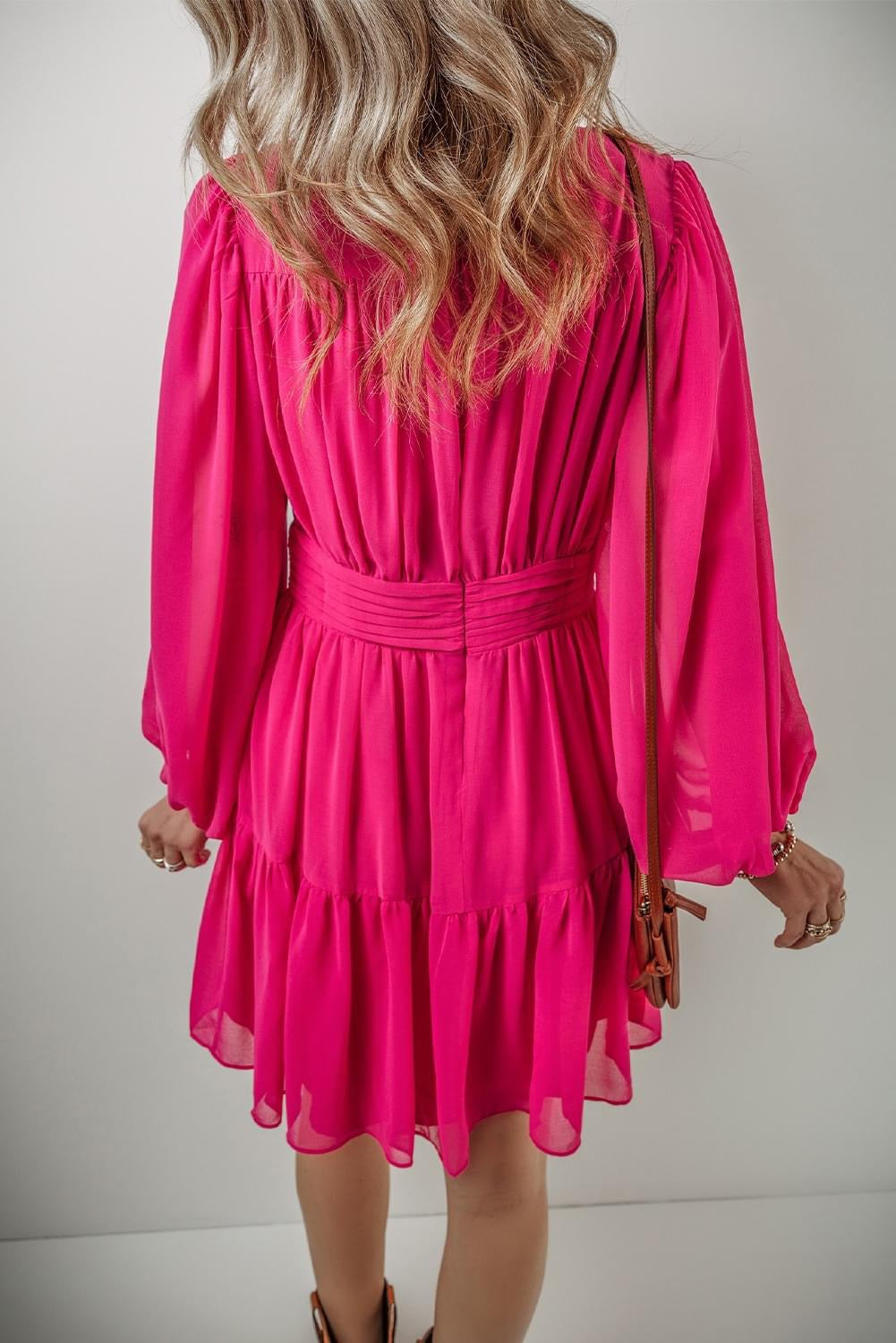 Adored By All Rose Red Puff Sleeve Mini Dress