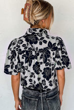 Load image into Gallery viewer, Black Floral Bubble Sleeve Casual Shirt
